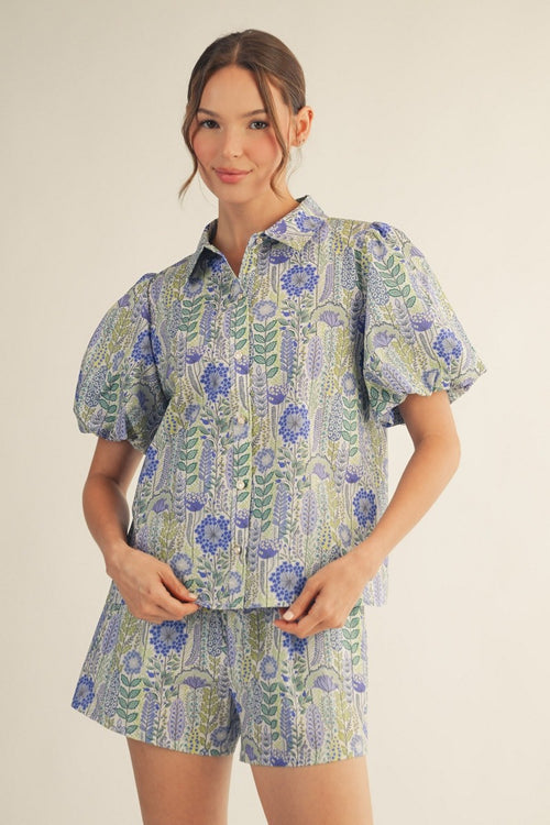 Cotton Puff Sleeve Shorts Set