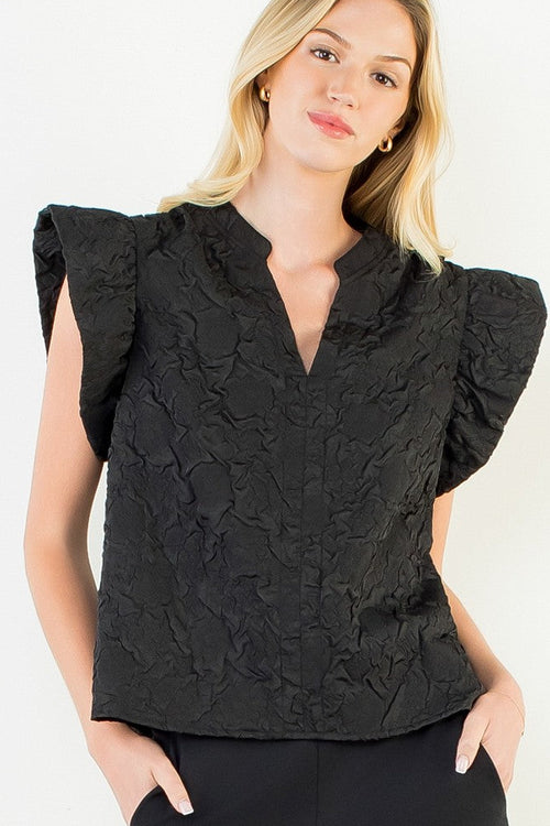 Black Ruffle Textured Top