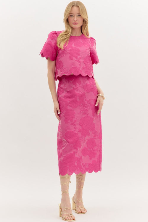 Fuchsia Floral Scallop Top