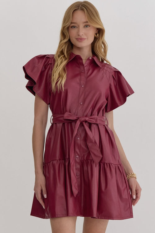 Burgundy Faux Leather Dress