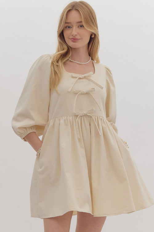 Cream Denim Bow Dress