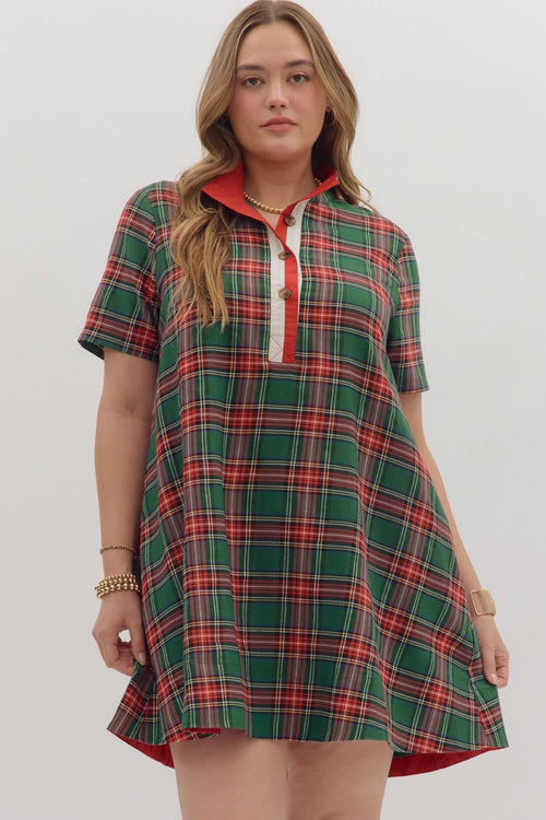 Green and Red Plaid Mini Dress