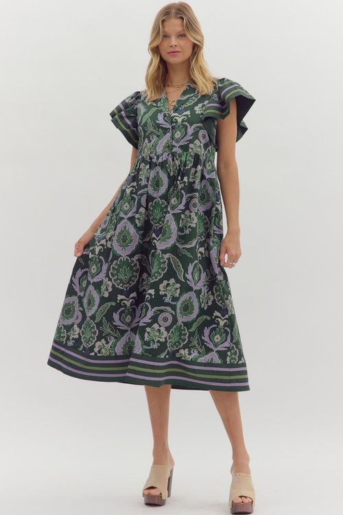 Green Print Midi Dress