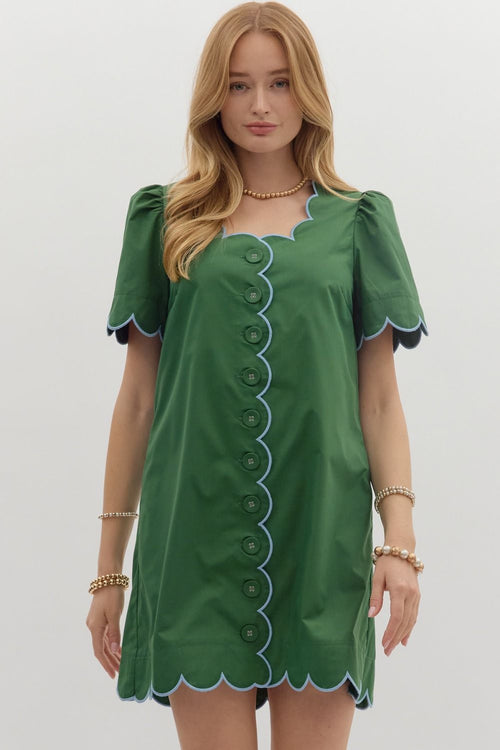 Green Scallop Button Down Dress