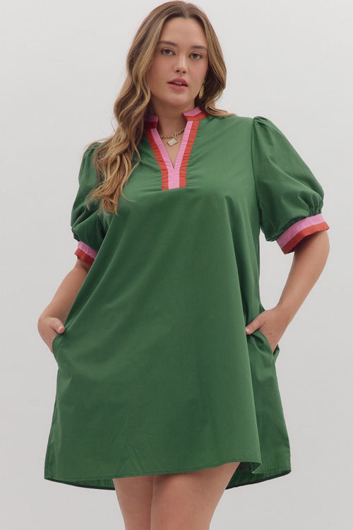Curvy Color Block Trim Dress