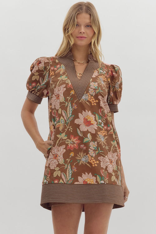 Curvy Brown Floral Shift Dress