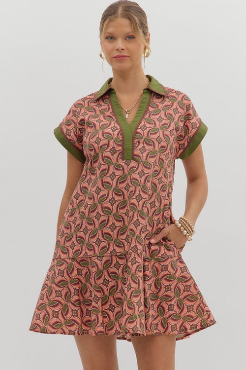 Pattern Collared Mini Dress