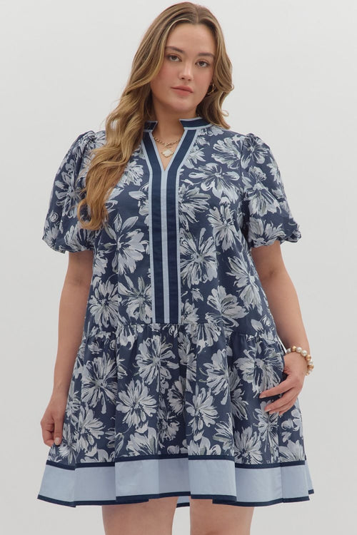 Curvy Navy Floral Dress