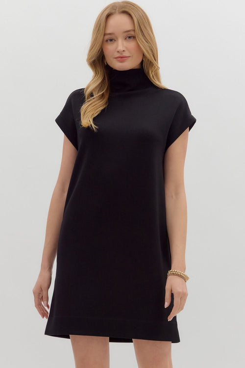 Black Mock Neck Mini Dress
