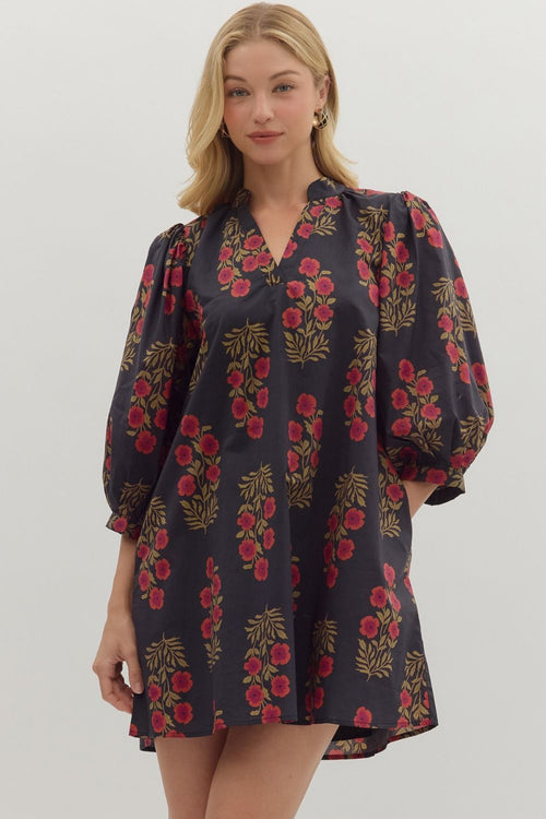 Black and Red Floral Mini Dress