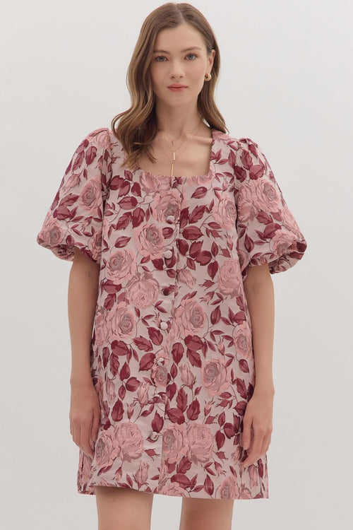 Rose Floral Button Front Dress