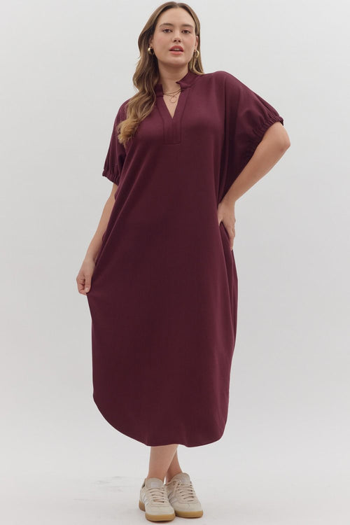 Curvy Burgundy Sweatshirt Midi Dress
