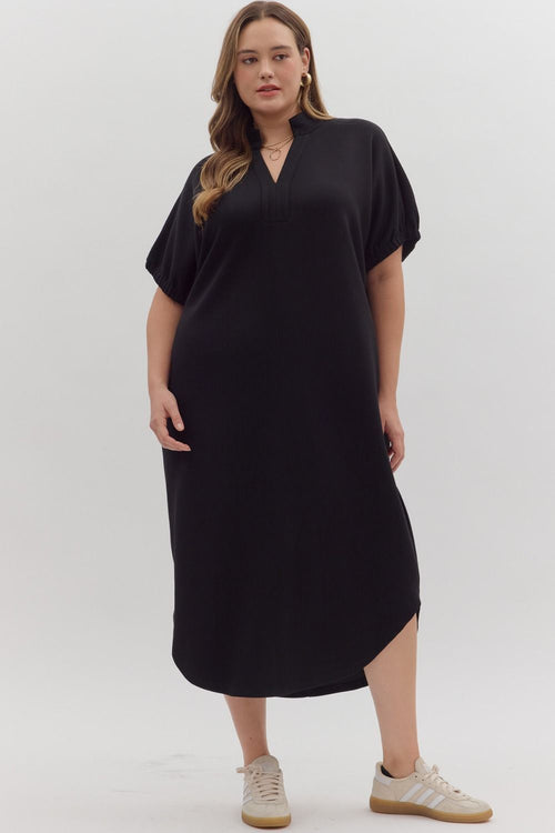 Soft Black Curvy Midi Dress