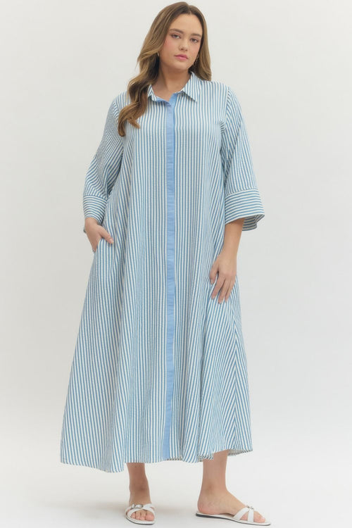 Curvy Blue Stripe Maxi Dress