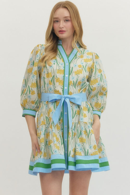 Yellow and Blue Floral Dress