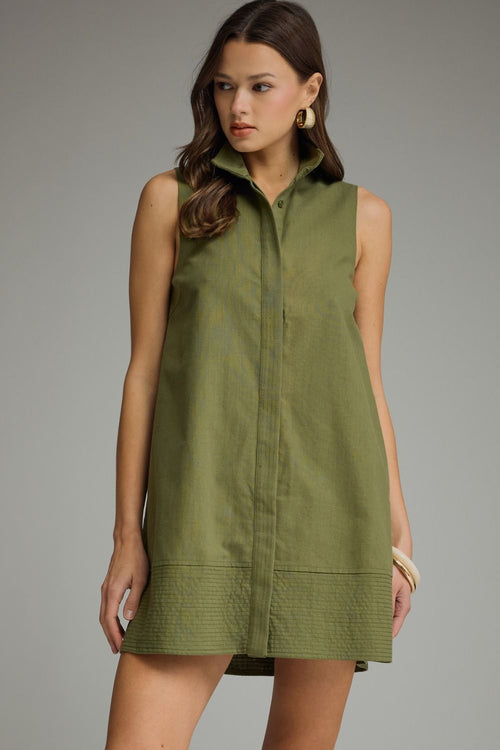 Olive Cotton Linen Mini Dress