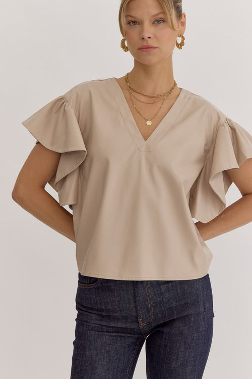 Faux Leather Ruffle Sleeve Top