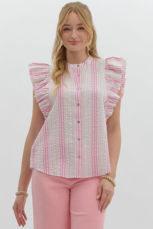 Pink Stripe Ruffle Top