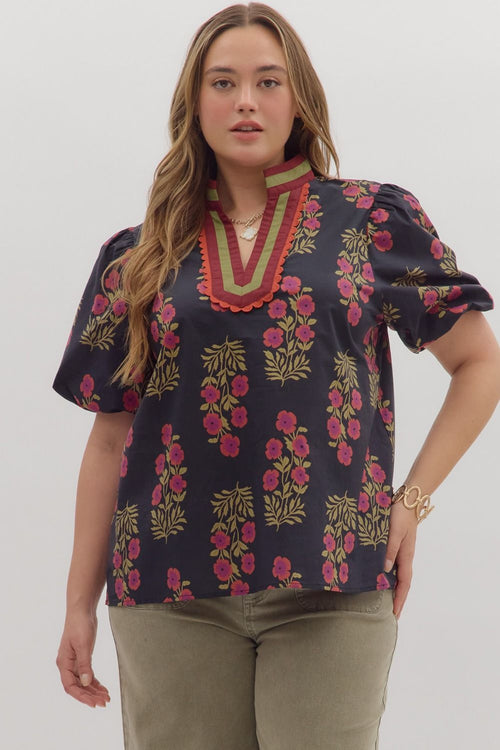 Curvy Poppy Print Top