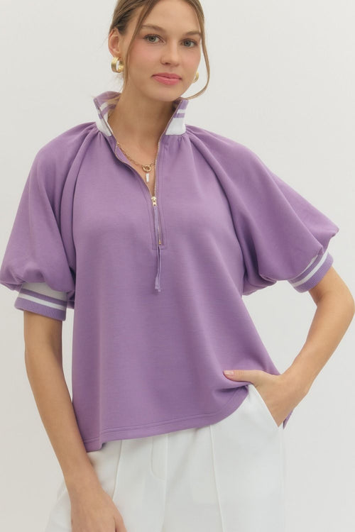 Lavender Stripe Collar Top