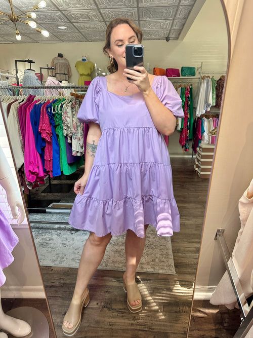 Curvy Lavender Puff Sleeve Dress