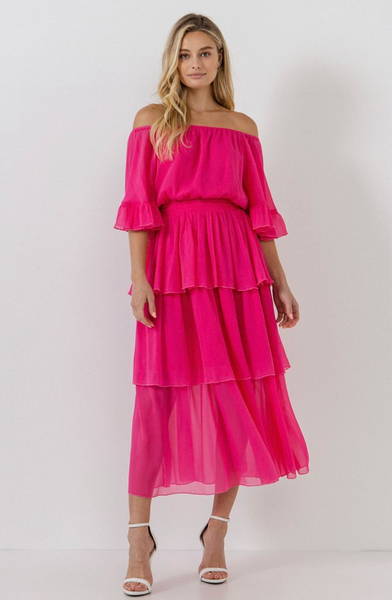 Fuchsia Layer Midi Dress – Armoire Boutique